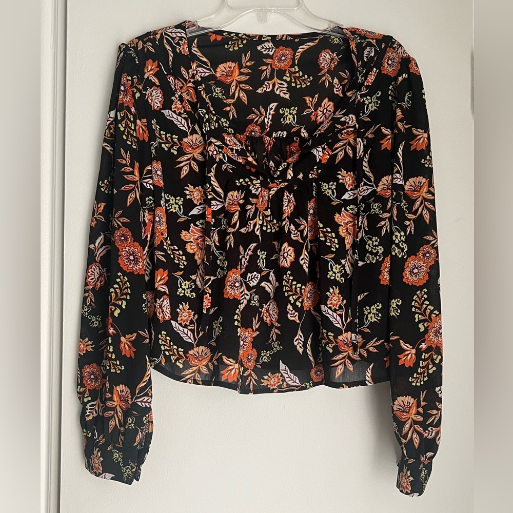 Floral Black and Orange Crop Top